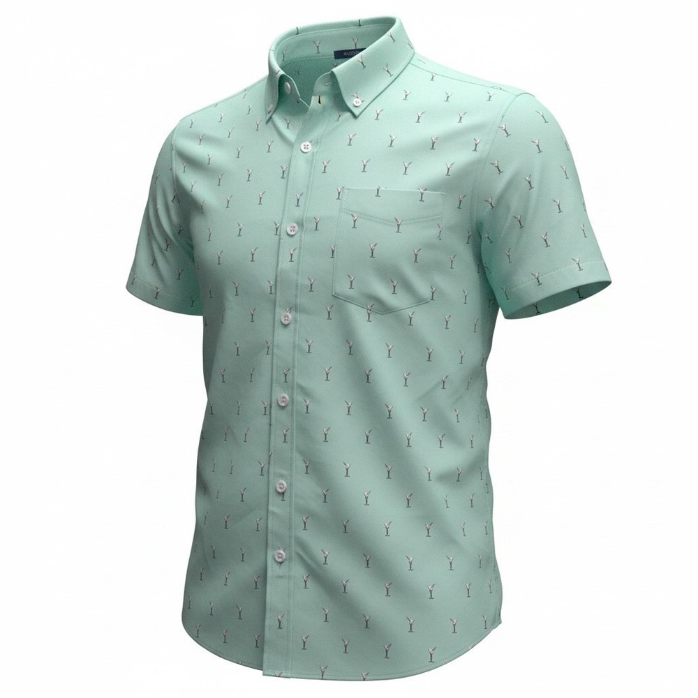 IZOD Men's L Green Cocktail Print Short Sleeve Button Down Button-Up Shirt